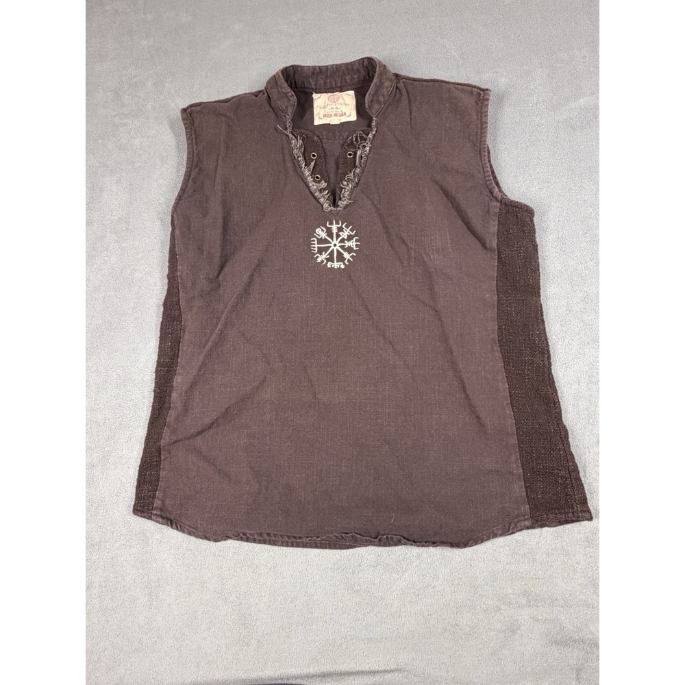 Celtic Fusion Shirt Mens Large Brown Sleeveless V-Neck Irish Design Vest Light